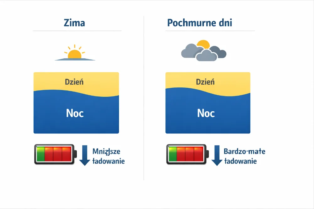 Energetická bilance solární lampy v zimě a při zatažené obloze