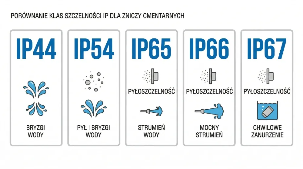 Srovnání IP44, IP54, IP65, IP66 a IP67 pro hřbitovní lampy