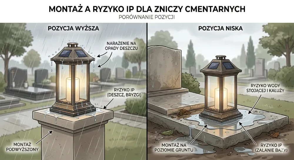Lampa umístěná výše a nízko s rizikem stojaté vody