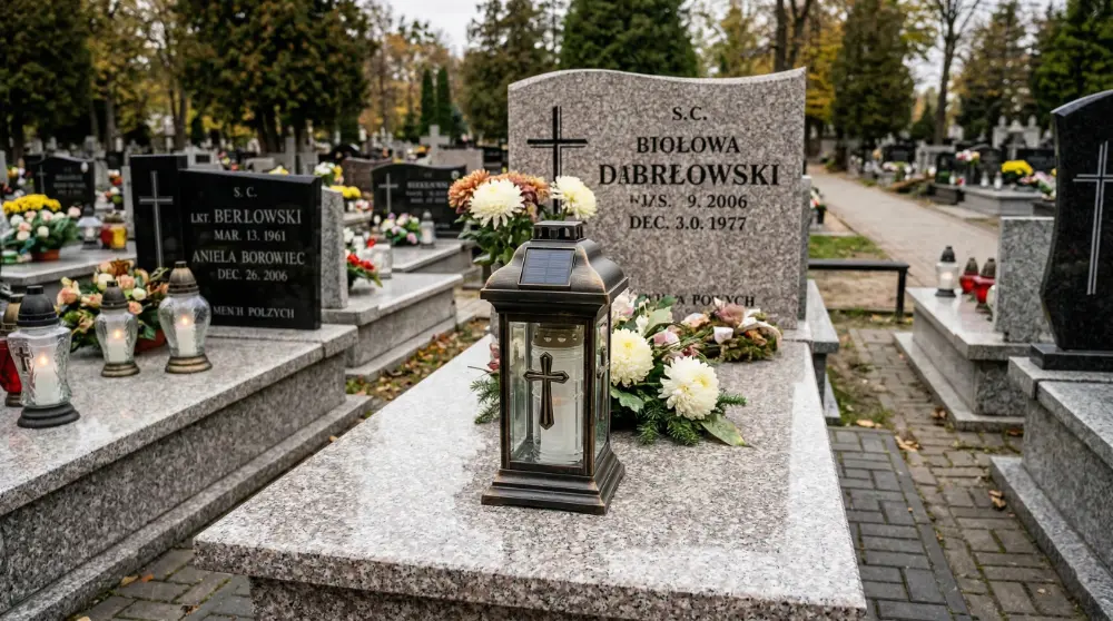 Solární svíčka umístěná na náhrobku