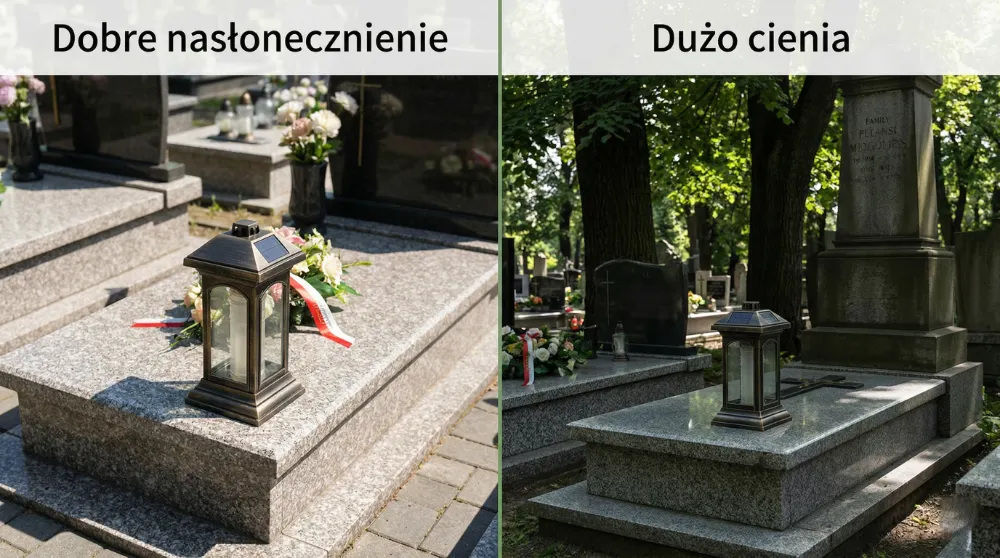 Rozdíl mezi hrobem na slunci a ve stínu pro solární svíčku
