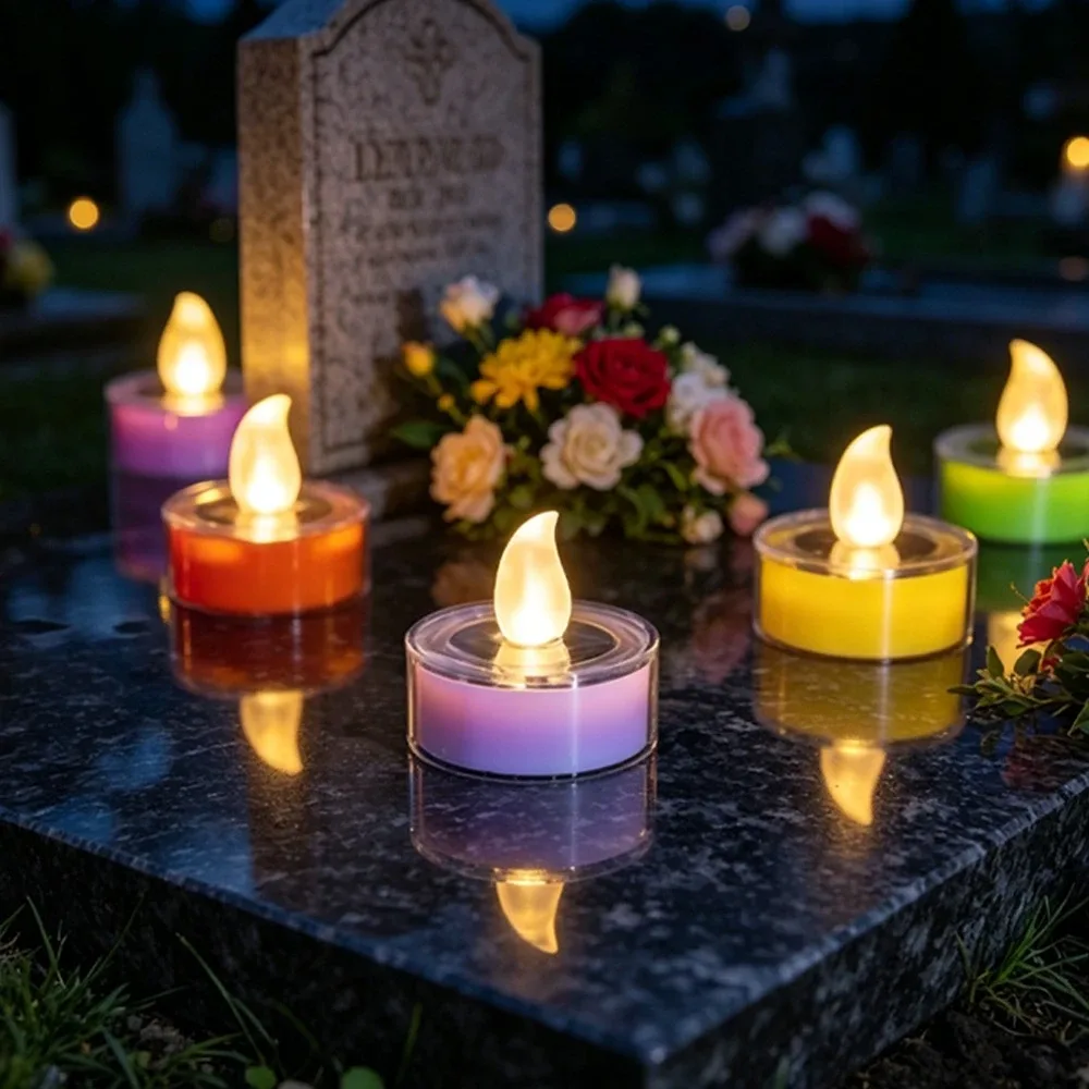 Barevné solární LED čajové svíčky na hrob